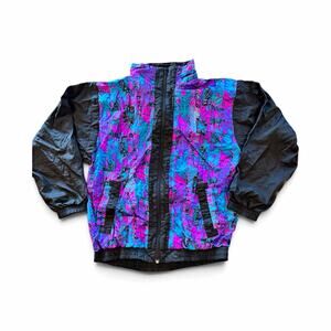 Vintage 80s 90s Morgan Square Windbreaker Jacket Womens 8 Neon Colorblock Nylon